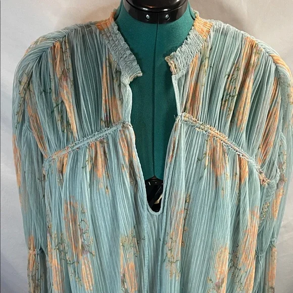 Free People Flowing Blouse in Soft Blue and Peach - Picture 3 of 16